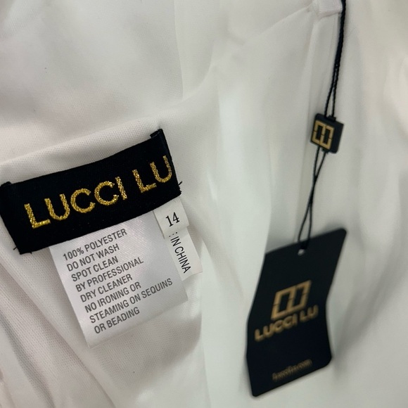 Lucci Lu plunging Mermaid Gown Wedding White Lace Sequin Dress size 14 new w/tag - Picture 3 of 12